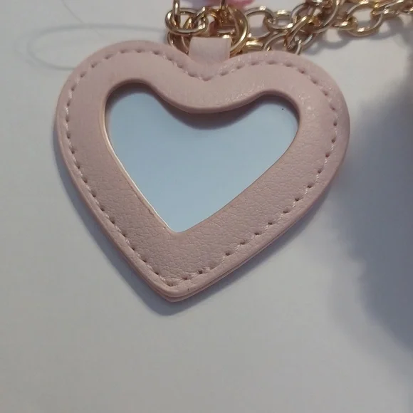 Pink & White Plush Teddy Keychain Bag Charm - Cute Heart Accent - Picture 5 of 6